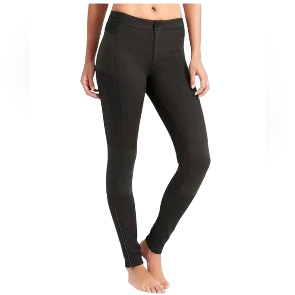 Athleta Trailsetter Ponte Motion Moto Skinny Pants 4 Stretch Green Athleisure - Picture 1 of 12